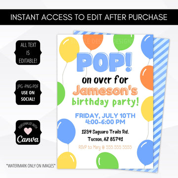 balloon birthday party invitation